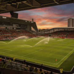 Shakhtar logo against Brentford stadium