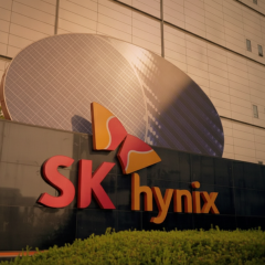 Логотип SK Hynix на фоні прапора Кореї
