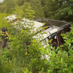 Bus overturned on the road