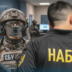 Логотип НАБУ и СБУ на фоне