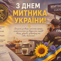Митник у синьому українському костюмі