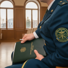 Ukrainian customs officers with money in hands