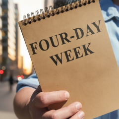 Graphic image about the initiative of a four-day work week
