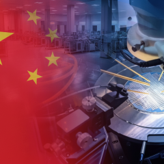 Chinese flag in front of factory