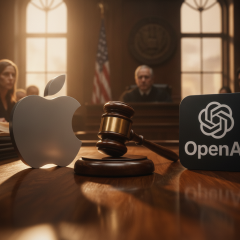 Логотипы Apple и OpenAI на юридической бумаге