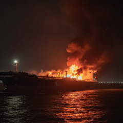 tanker explosion in night battle