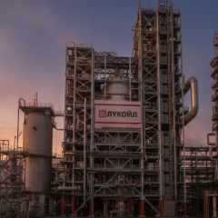 Логотип Лукойла на фоне США