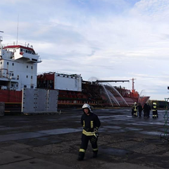 Пожар в порту Измаила после обстрела