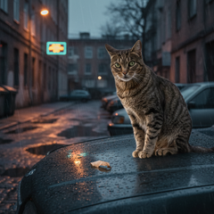 Котик в автомобиле перед поездкой
