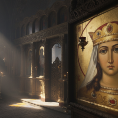 Портрет святої Варвари на тлі вічнозелених вінків