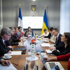 Флаг Франції та України на зустрічі