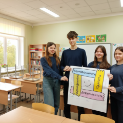 Ученики на уроке добродетели в школе