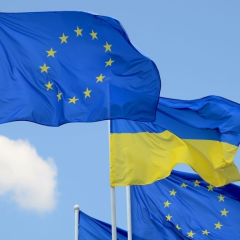 Прапор ЄС на тлі українського гербу