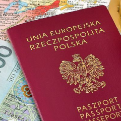 Два паспорта на фоне Польши