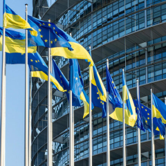 Флаги Украины и двух стран ЕС
