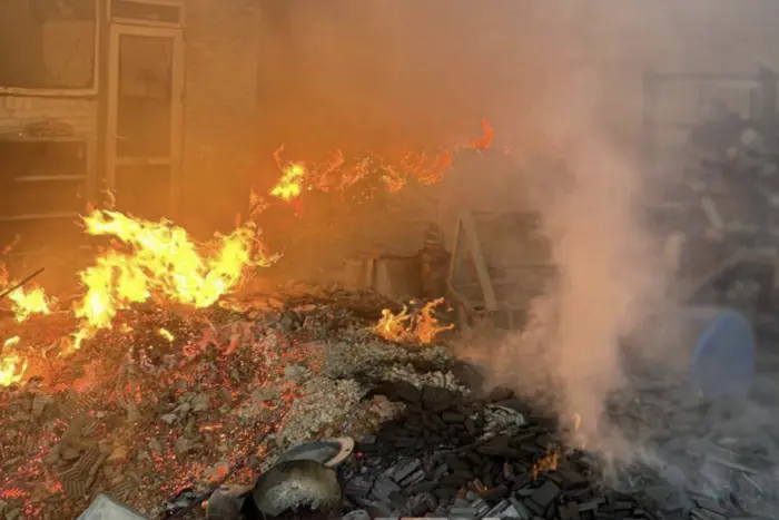 Пожар на Черниговщине после российского удара