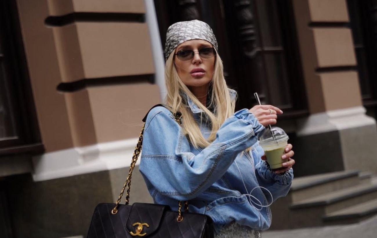 Svitlana Gotochkina revives 80s and 90s trends with denim bomber and sequin shorts