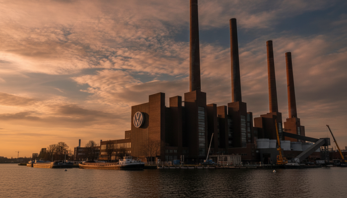 Логотип Volkswagen на фоне города