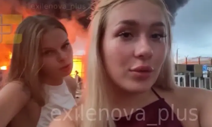 Затримання росіян на фоні пожежі