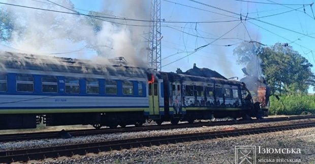 Russian drone hit a train in Kharkiv Izyum six injured