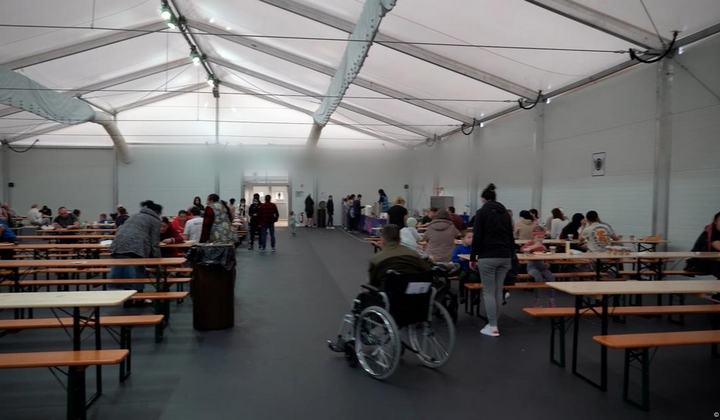 Dining room in the refugee center at the former 'Tegel' airport