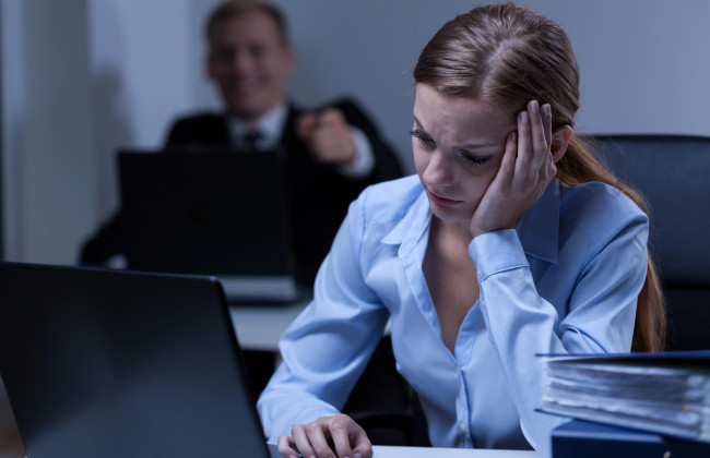 Girl on work upset by colleagues behavior