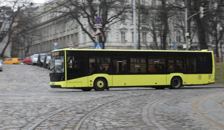 Bus on one of the streets of Lviv