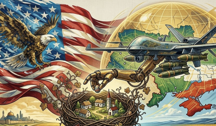 Ukrainian drone against American flag
