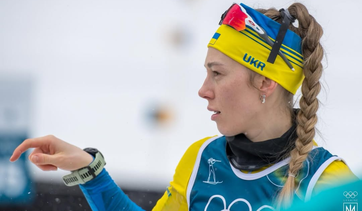 Hrystyna Dmytrenko at the finish line of the Olympics
