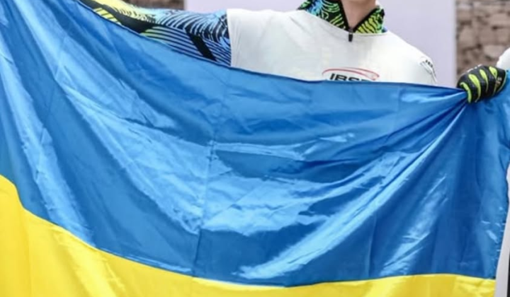 Ukrainian skeleton athlete Yaroslav Lavrenyuk with two gold medals