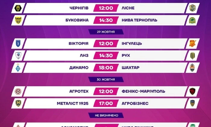 Розклад матчів 1/8 фіналу Кубку України