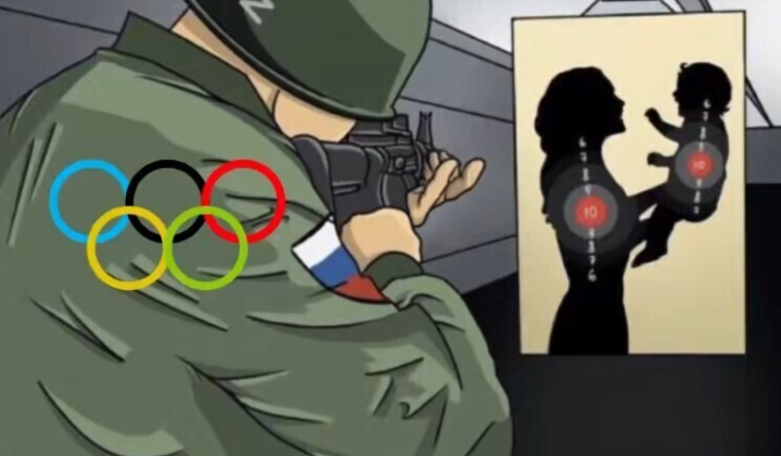 Russian flag on the background of the Olympic logo