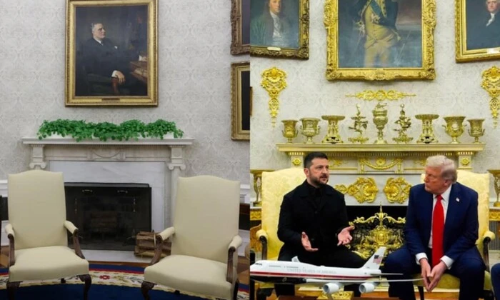 Измененный Oval Office с золотым камином
