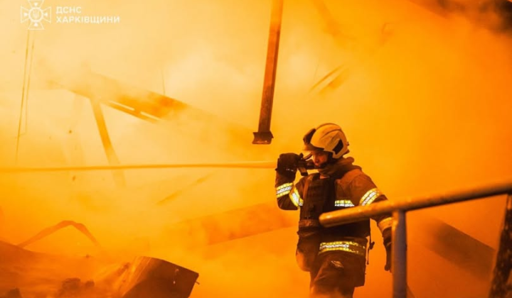 Rescuers are fighting the fire near Kharkiv