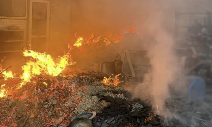 Пожар на Черниговщине после российского удара