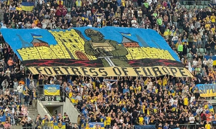 Banner 'Fortress of Europe' at the stadium
