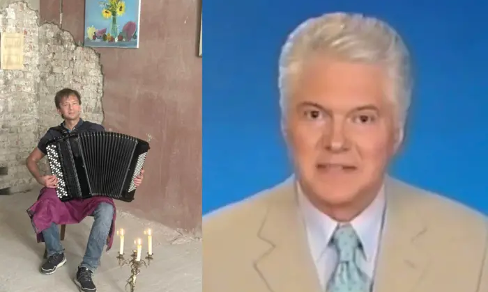 Акордеоніст грає перед легендарним диктором