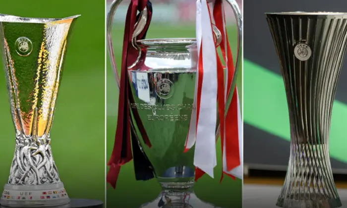 Логотипы еврокубков и украинские флаги