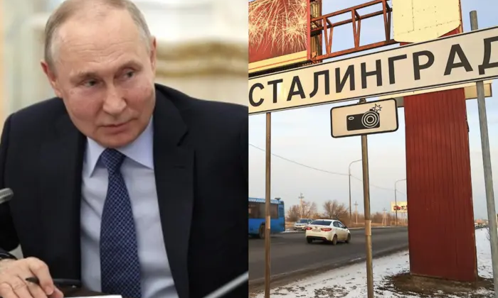 Літак аеропорту Волгограда з прапором Росії та написом 'Сталінград'