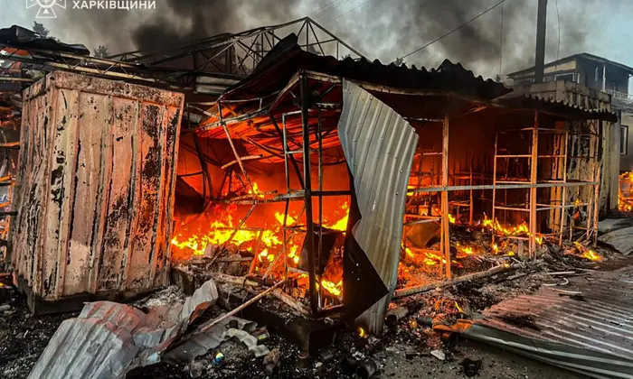 Пожар на рынке в Харьковской области