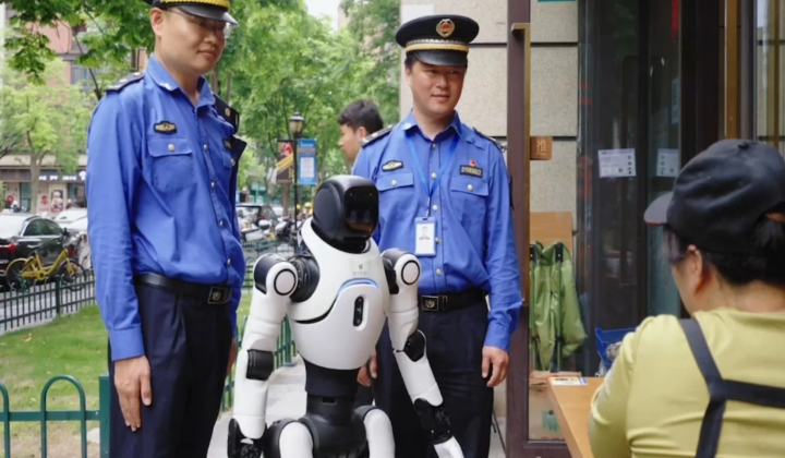 Chinese police officers with humanoid robot