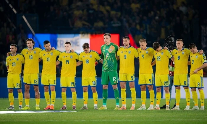 Ukrainian national team players on the football field