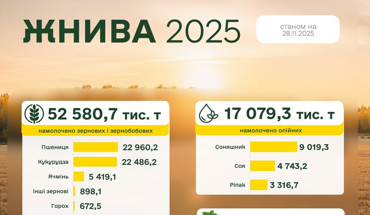 Україна зібрала 52 млн тонн зерна