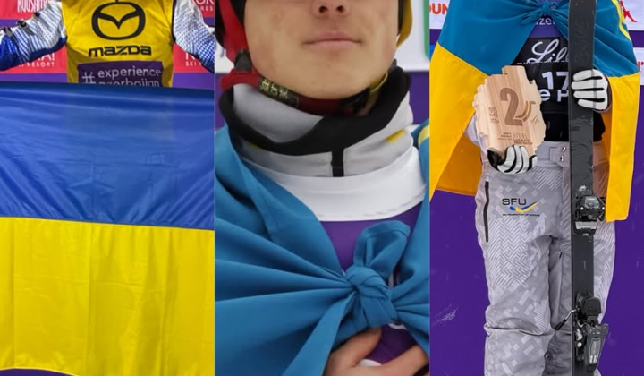 Лижні акробати з медалями на podium