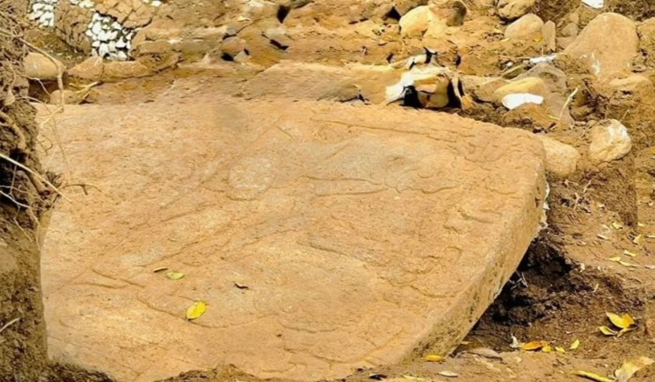 Ancient Maya platform and monolithic sculpture
