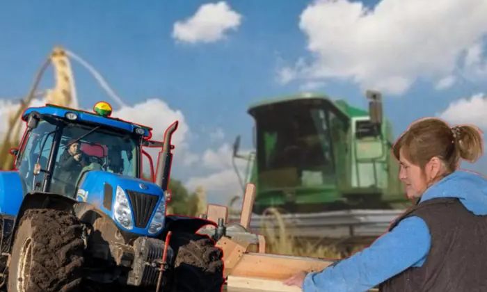 Украинская женщина за рулем трактора