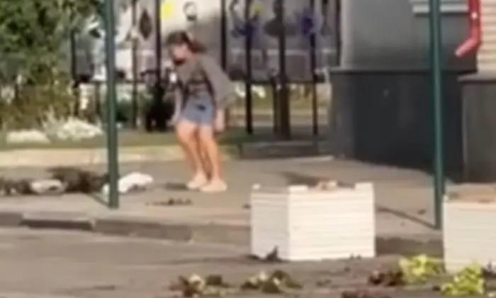 Жінка руйнує клумби біля Алеї пам'яті