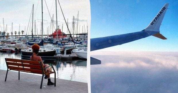 Билборд с логотипом Ryanair и рекламой новых рейсов