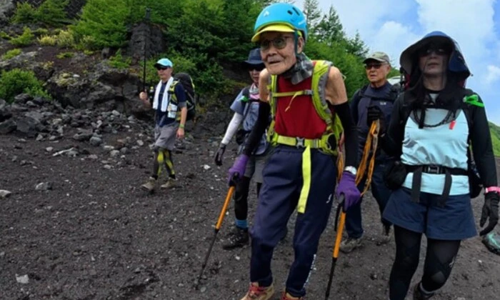 Японский дедушка на горе Фудзи