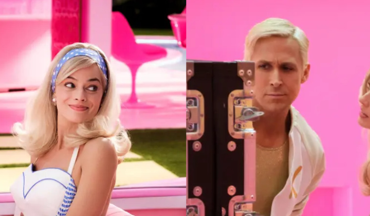 Image with 'Barbie' characters and stars